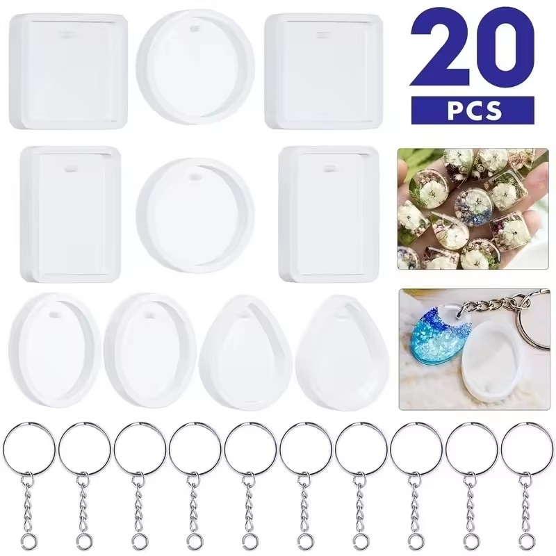 Silicone Epoxy Resin Molds Set - مجموعة قوالب سيليكون لصنع قلادات مفاتيح