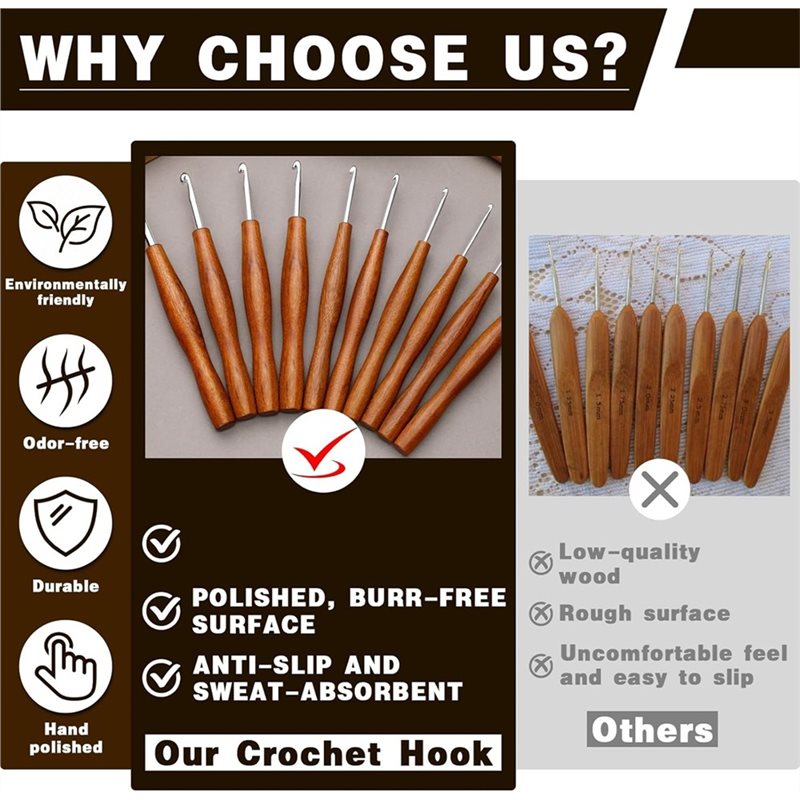 مجموعة AS94-5، تتضمن 5 قطع من  - مراجعة Wooden Crochet Hooks Ergonomic Handle وسعره