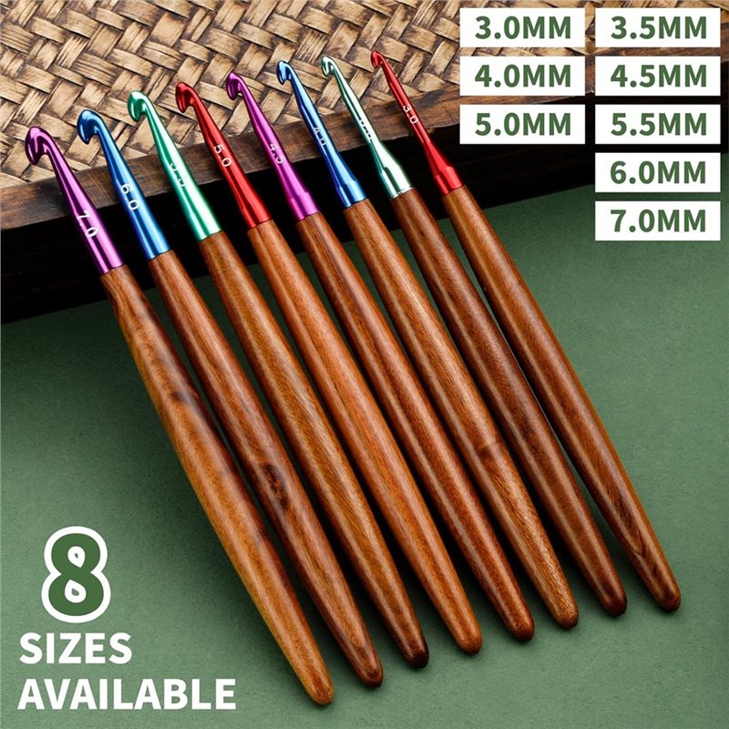 AB34-خطافات كروشيه من الألومني - مراجعة Wooden Crochet Hooks Ergonomic Handle وسعره